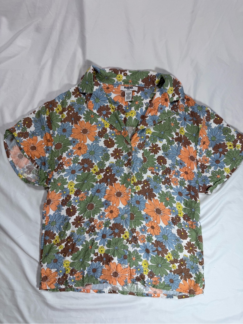 RSQ Short-Sleeve Floral Button-Up Shirt - Orange, Blue & Green